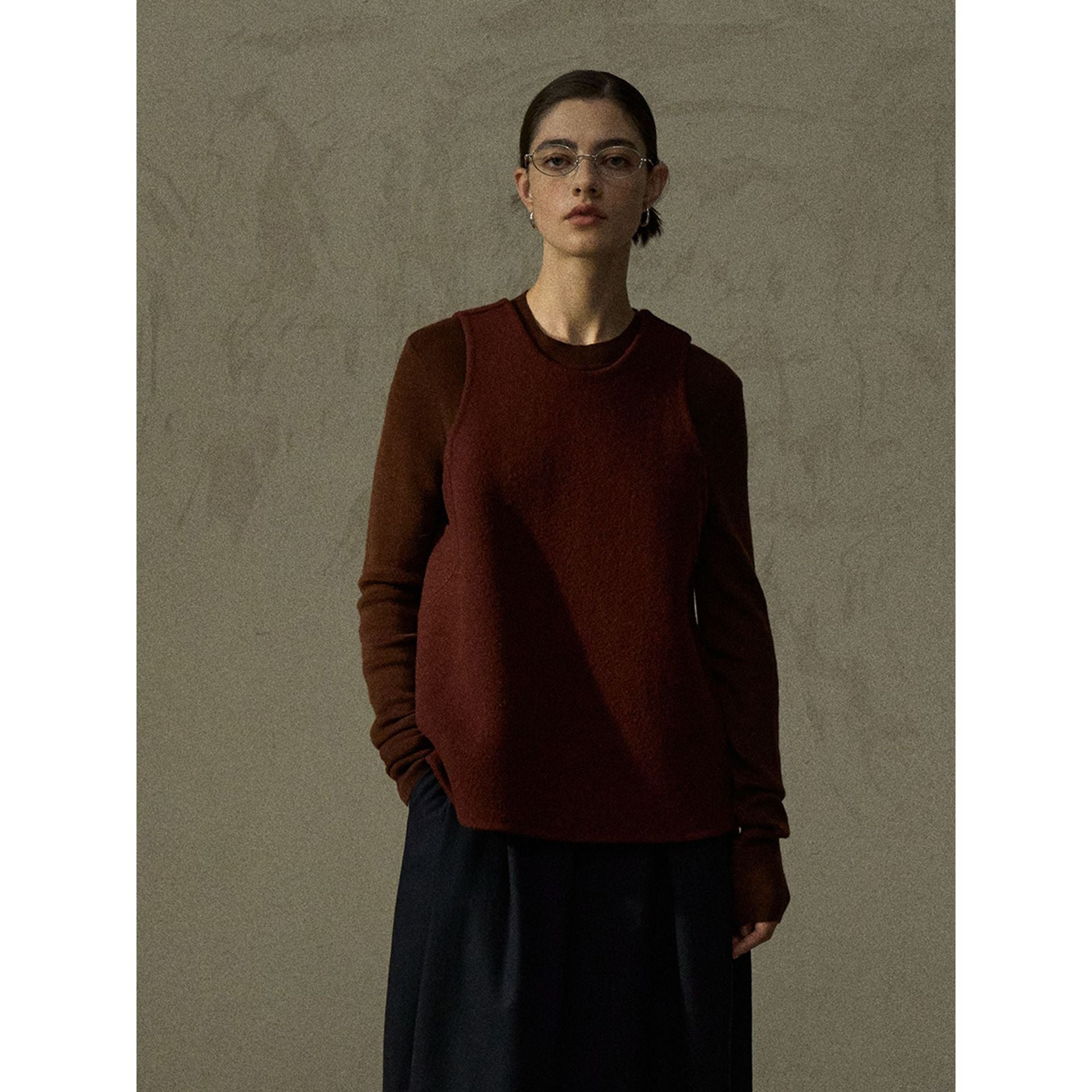 Autumn minimalist round neck wool upright double-sided woolen A-shaped woolen vest