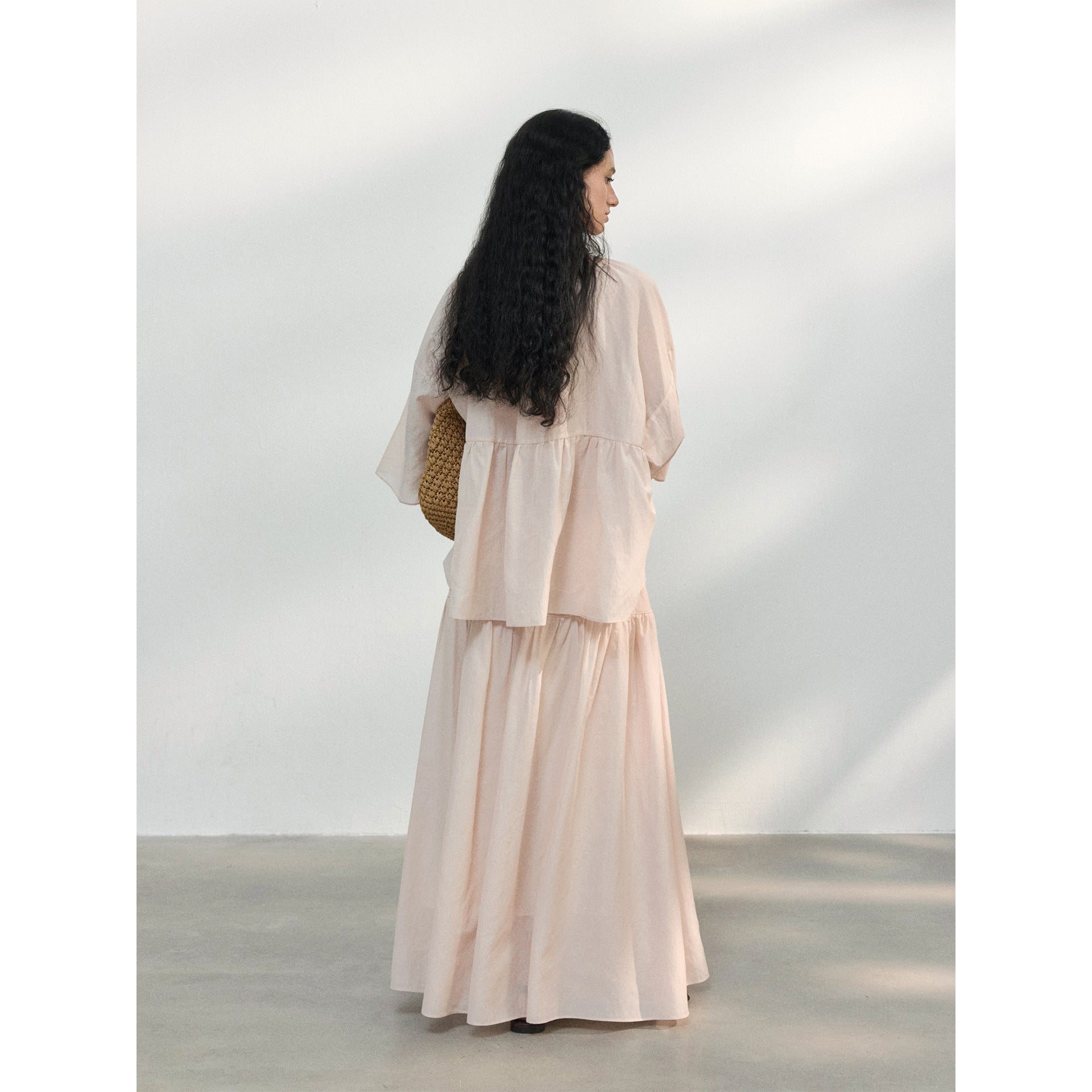 Summer new tencel cotton shrink pleated light skin-friendly large silhouette A-shaped umbrella skirt