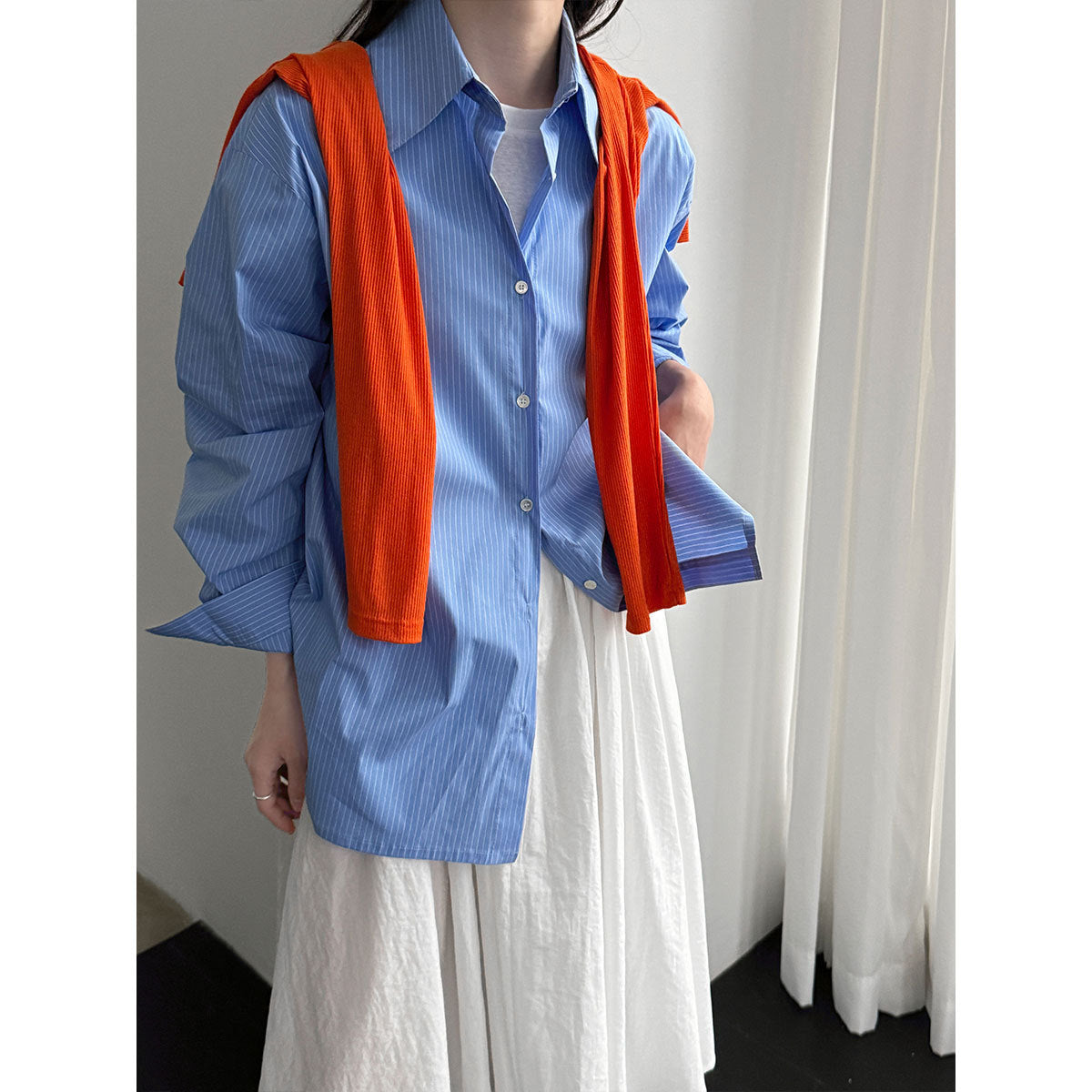 Korean striped irregular hem shirt women's 26 spring new loose lapel shirt jacket