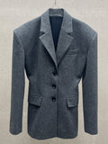 Wool Blazer Women Slim Fit Suit Collar Three-Button Mid-Length Jacket
