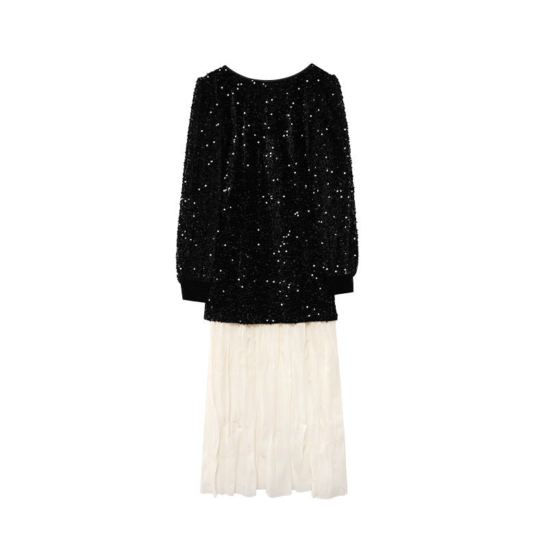 Interpretation of beauty NEWOPEN 2024 winter French daughter dress sequined fishtail dress