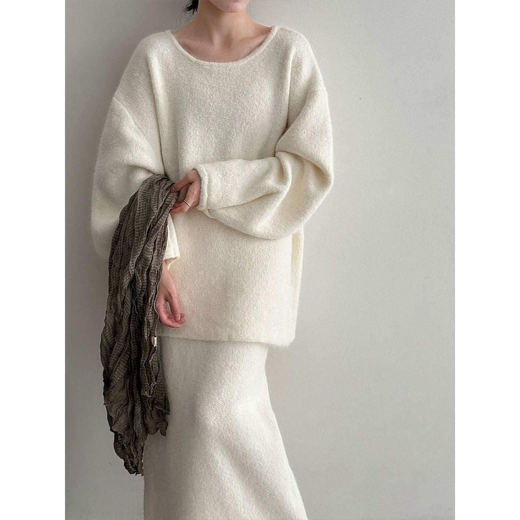 Korean autumn and winter warm back buttons lazy sweater + skirt women's new gentle suit