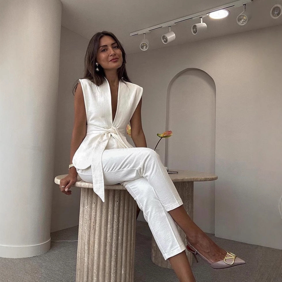 Women's new fashion sleeveless vest jacket vest slim cardigan solid color coat women