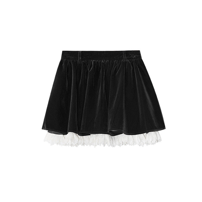 Sweet Skirt Lace Lace Velvet Skirt