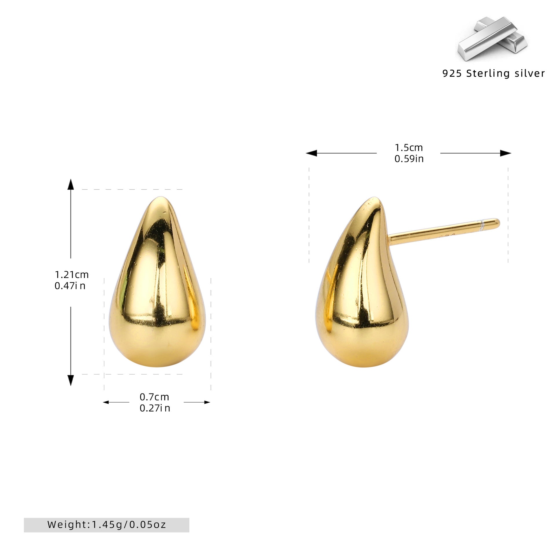 S925 sterling silver water drop stud earrings