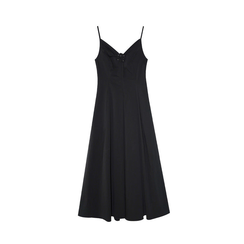 Hepburn Skinny French Dress V-Neck Suspender Waist Long Dress