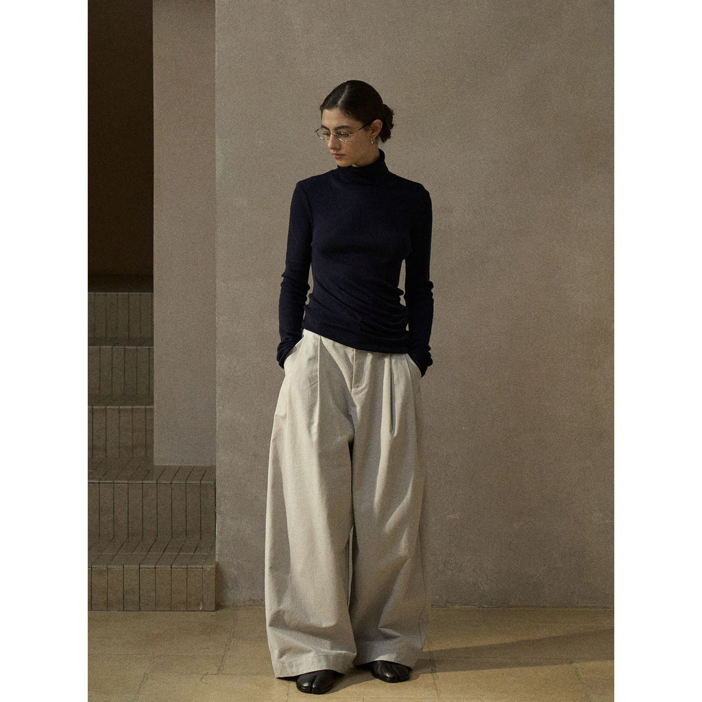 Winter new skin-friendly soft anti-fleece matte fleece-bottomed pleated casual pants