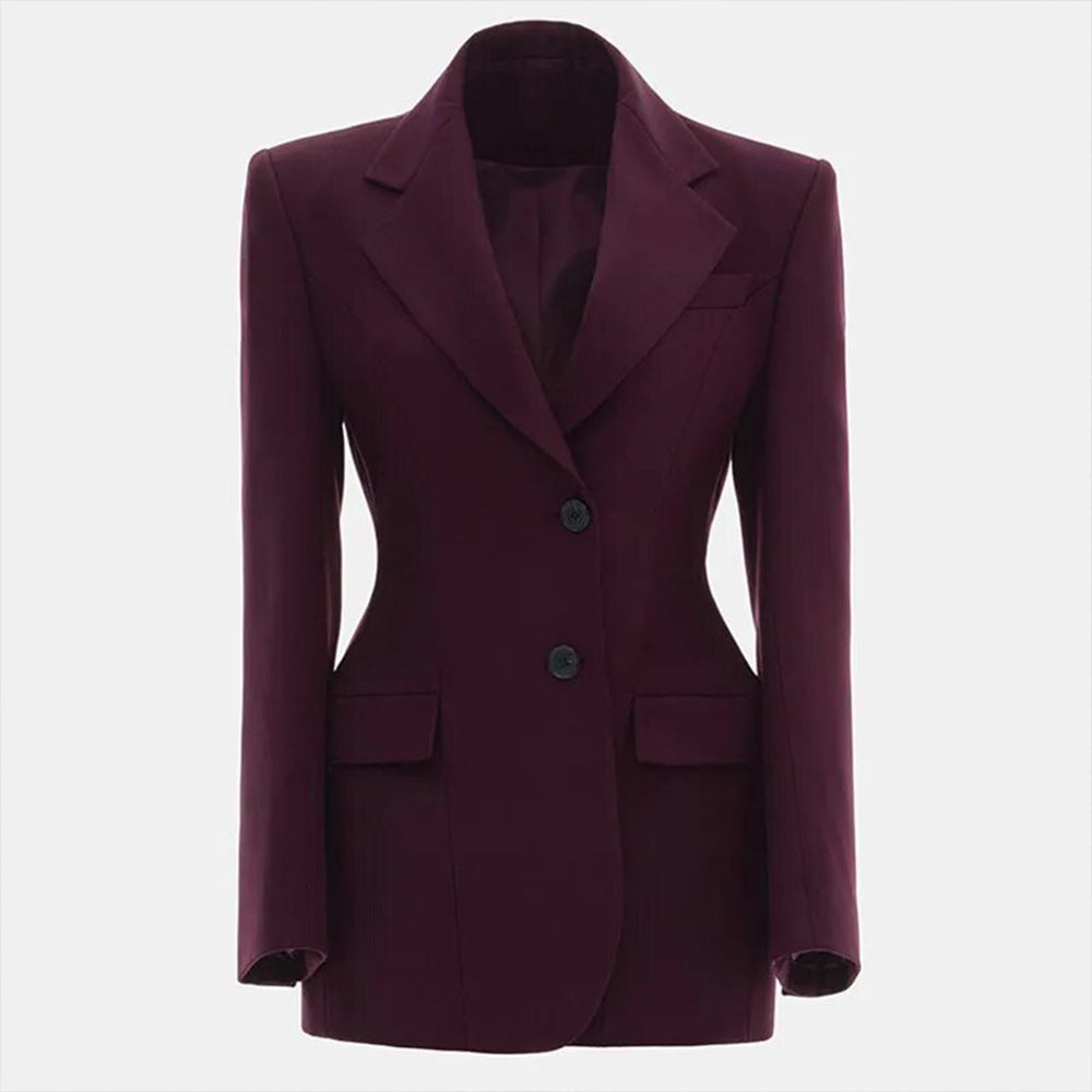 Suit Collar Blazer Women Slim Fit Long Sleeve Two-Button Jacket