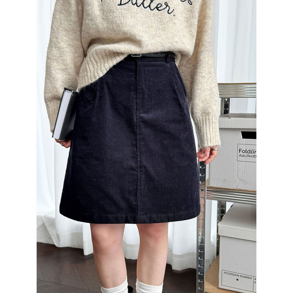 Early spring new Korean simple corduroy skirt women's versatile high-waisted slimming hip-hugging skirt