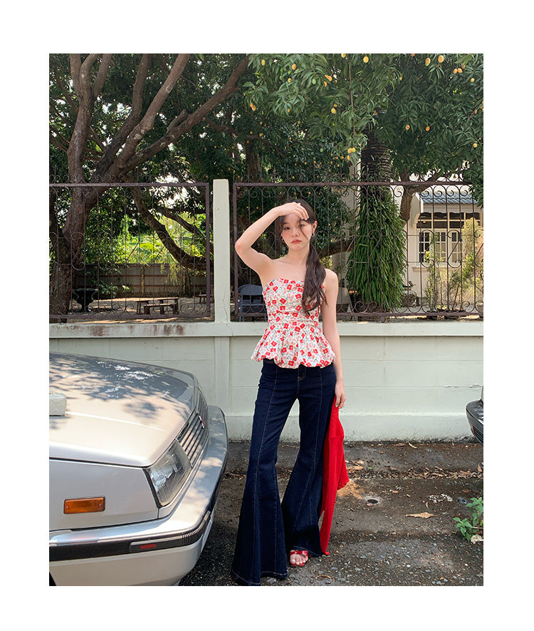 Versatile Washed Skinny Legs Flared Jeans