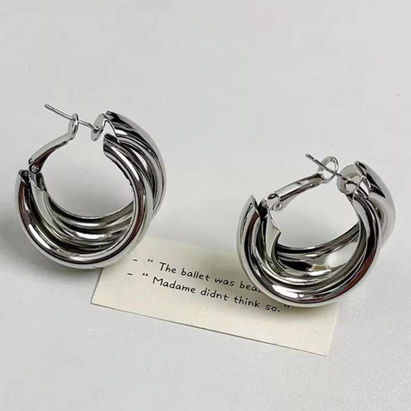Cold wind metal double-layer circle earrings earrings niche high-end plain ring earrings fashion trend earrings
