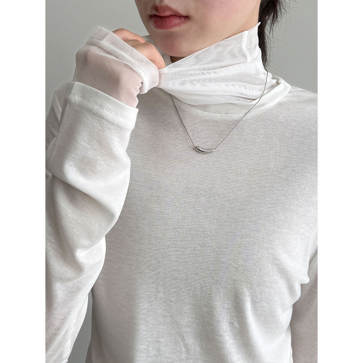 Tencel wool slim-fit pile turtleneck splicing mesh undershirt women's 26 spring shoulder T-shirt 2057