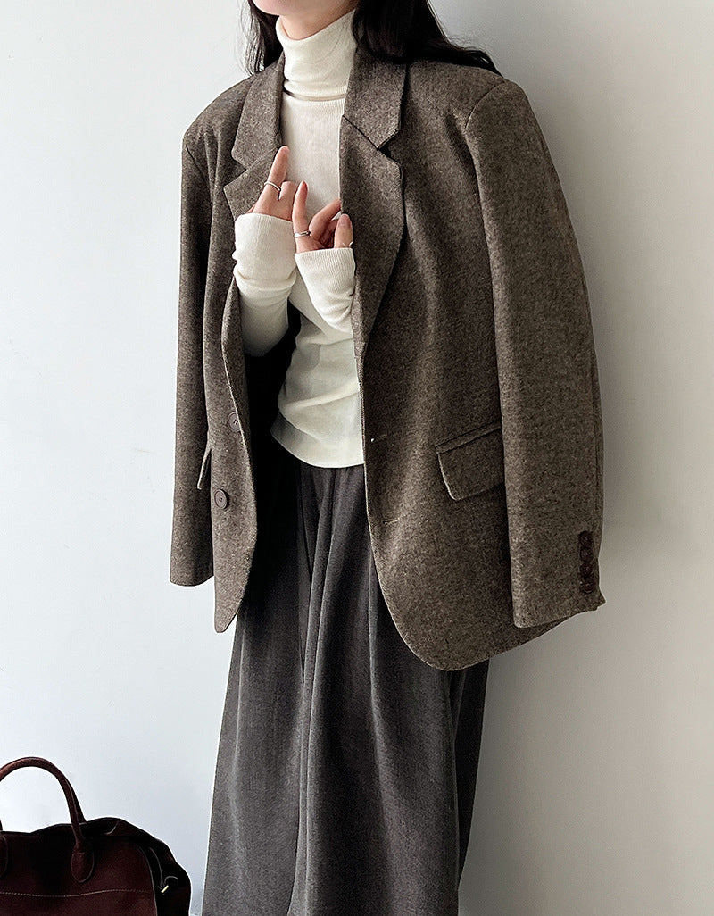 Minimalist high-end autumn and winter wool woolen blazer women's cropped texture tweed coat