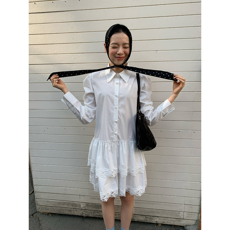 College style age-reducing temperament bow shirt dress