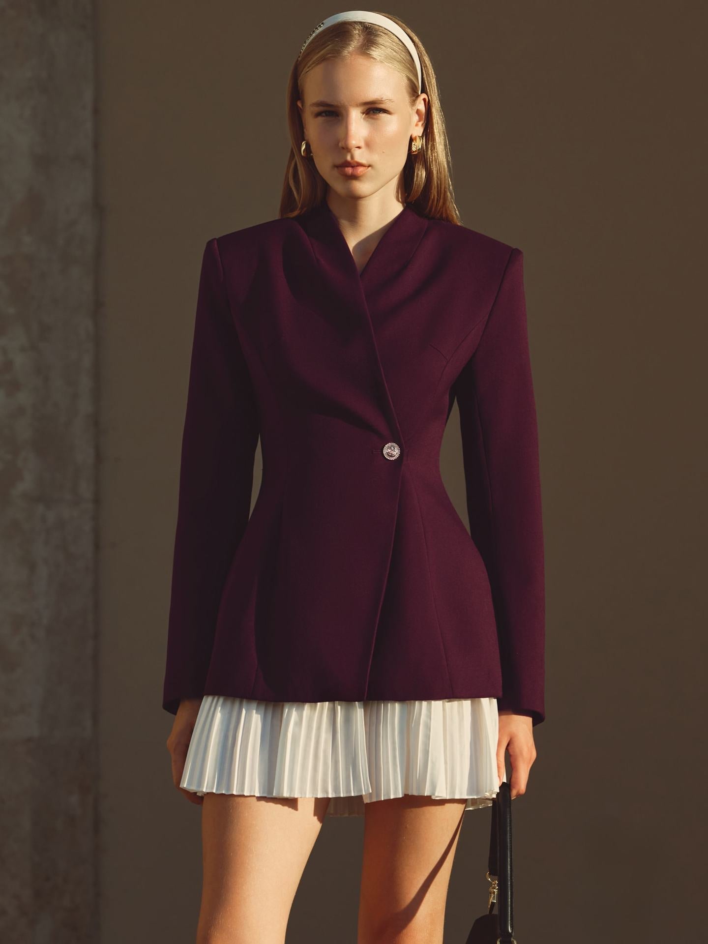 ins style mini suit skirt, new temperament high-end jacket pleated skirt waist women's top