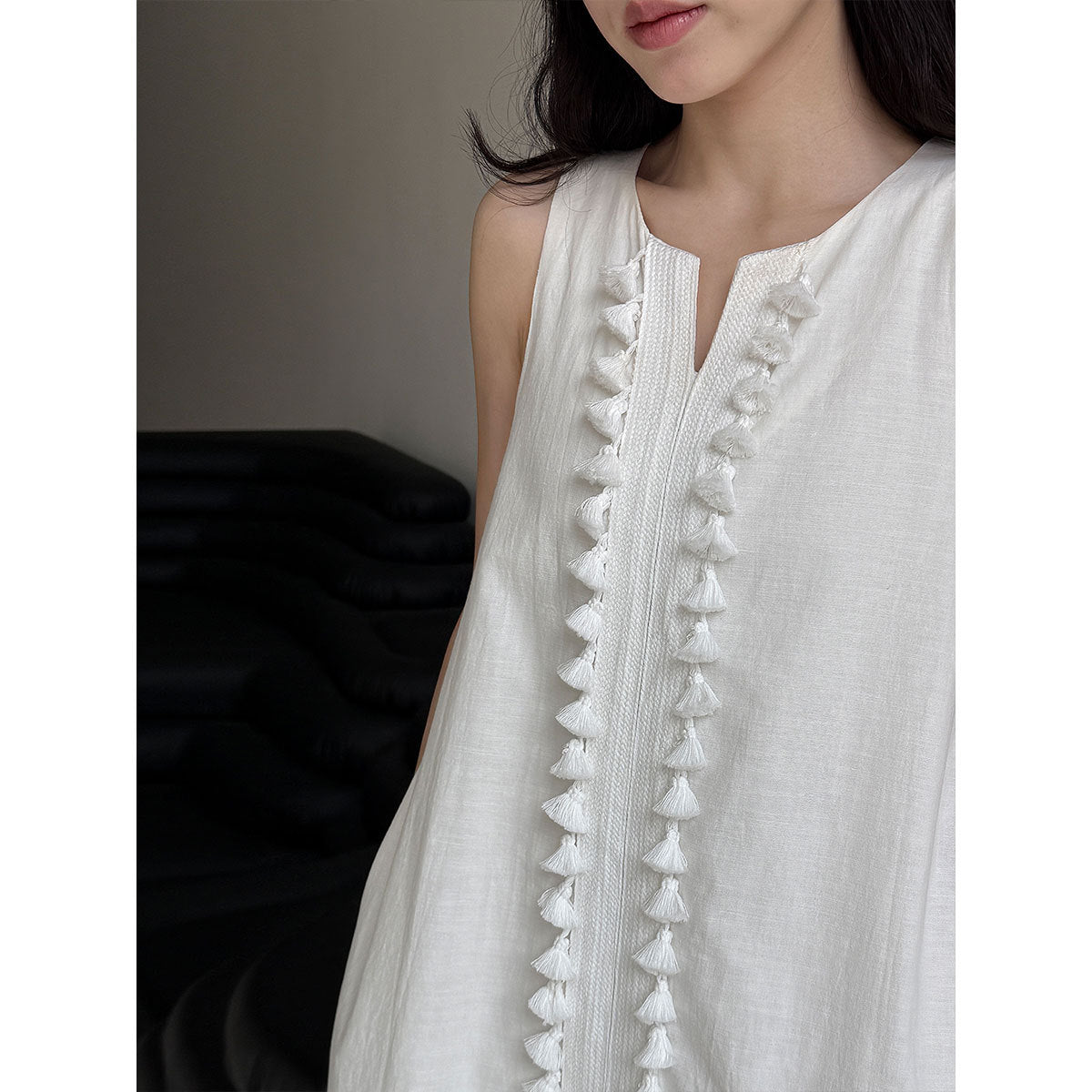 Korean style tassel trim v-neck dress - new summer collection: figure-flattering, age-defying cami dress
