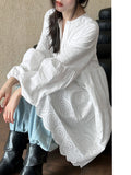 French holiday style lace-up dress spring and summer new lantern sleeves atmosphere thin long-sleeved skirt