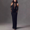 Women's new neck lace splicing dress sexy perspective Spice Girl hip skirt