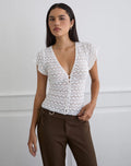 V-Neck Lace Cardigan Women Sleeveless Button-Front Slim Fit Top