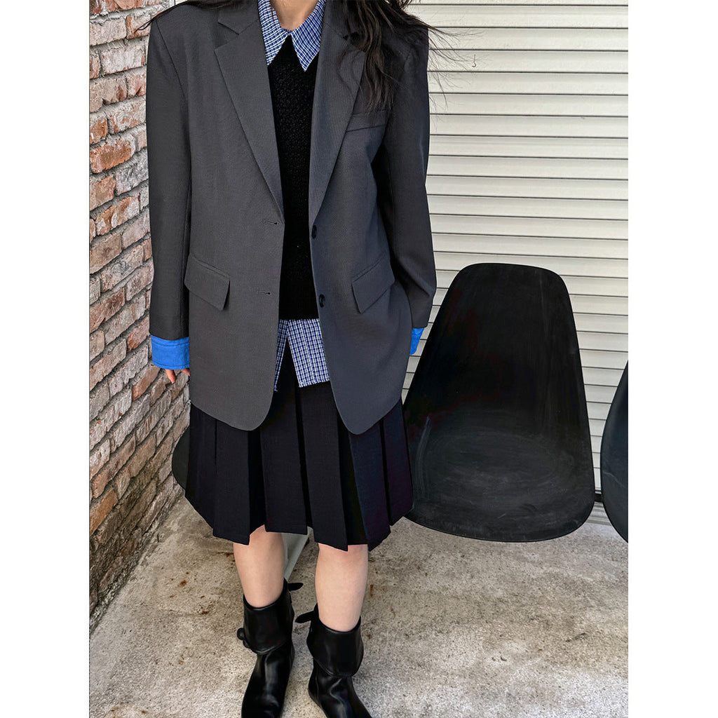 Premium temperament blazer women's spring new color matching cuffs loose casual suit top