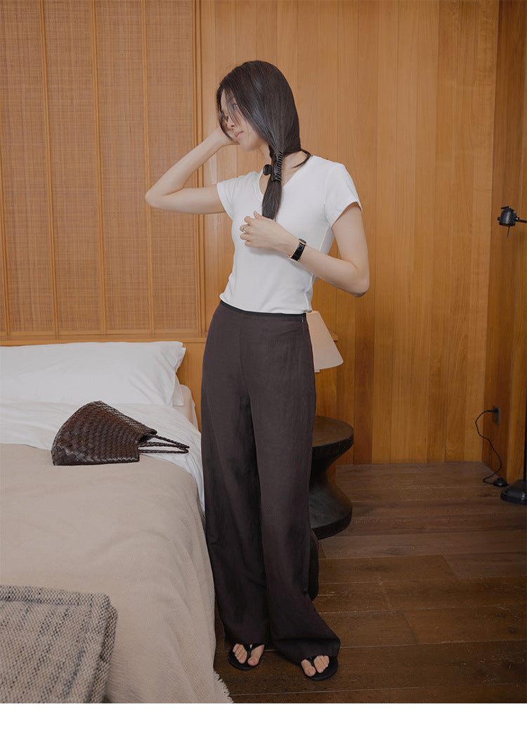 Tencel linen high-waisted and thin straight wide-leg casual pants summer pants
