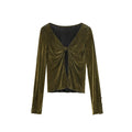 Slim-fit long-sleeved stacked kink v-neck women's sweater fleece shirt