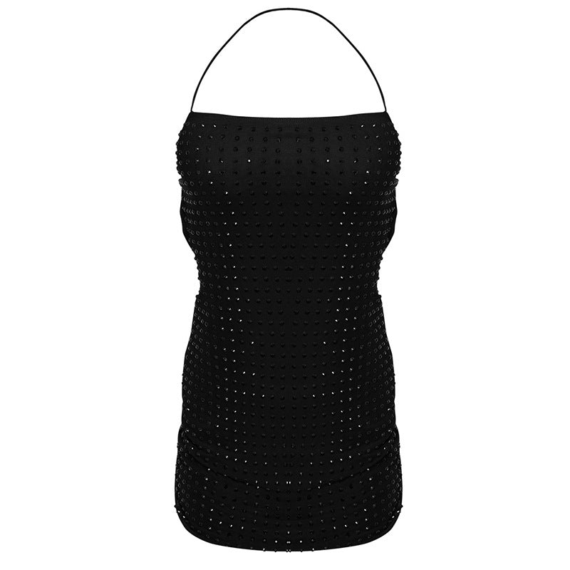 Sexy hottie backless hot diamond dress tube top suspender short skirt hip skirt