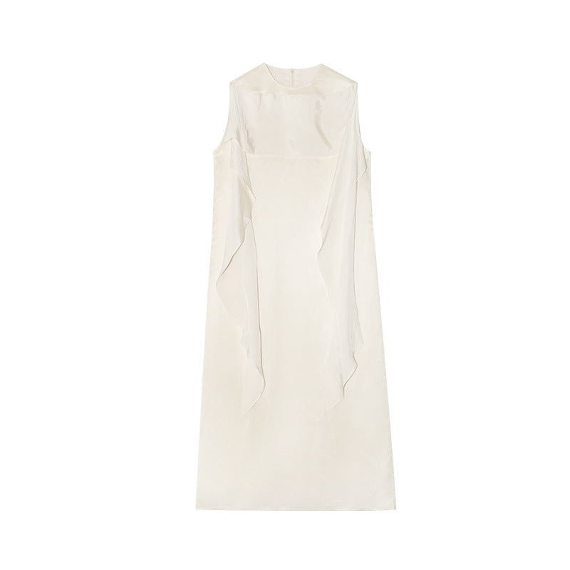 Early spring French celebrity temperament ruffle edge streamer sleeveless dress