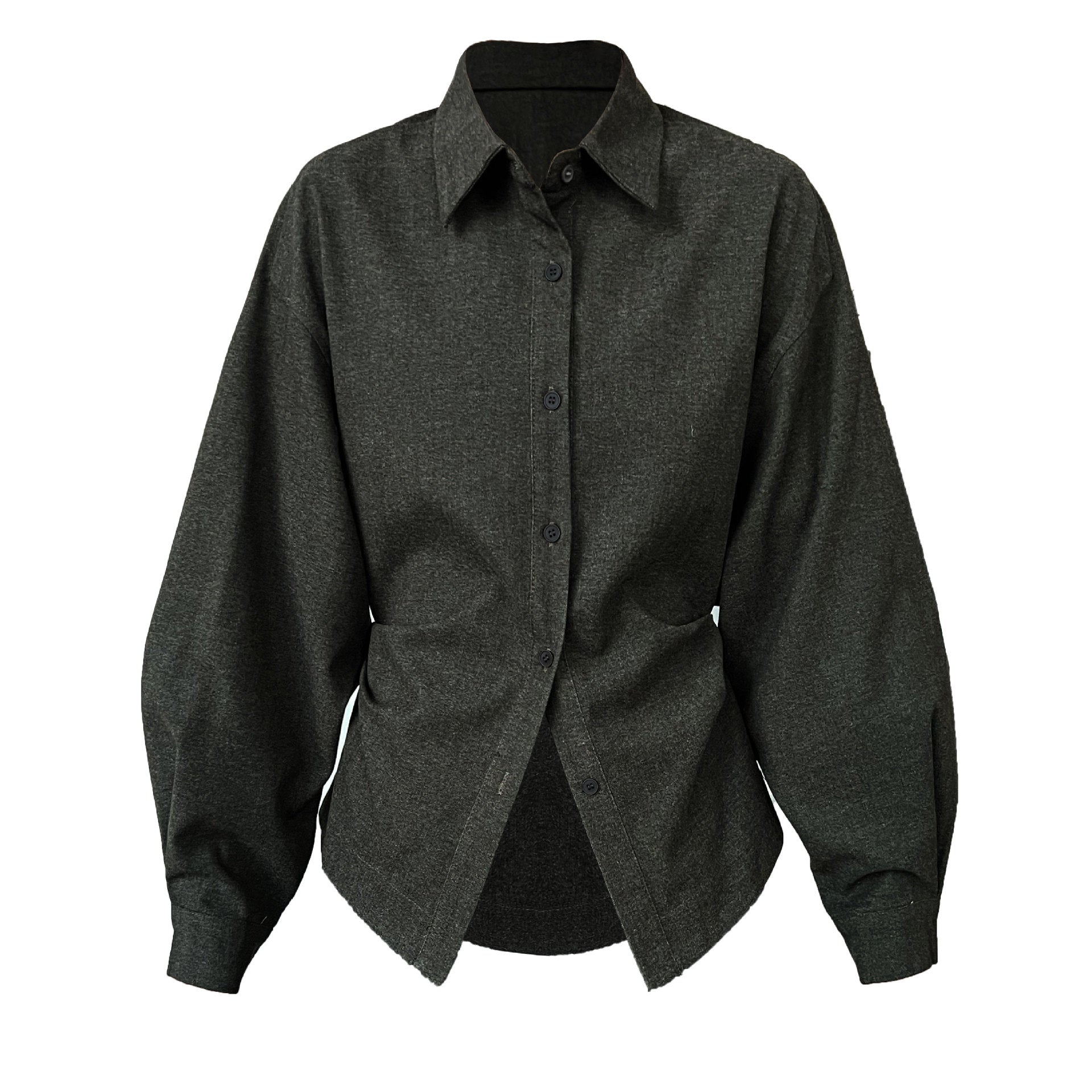 Korean lapel polished shirt women's autumn new high-end commuting temperament lace-up waist shirt