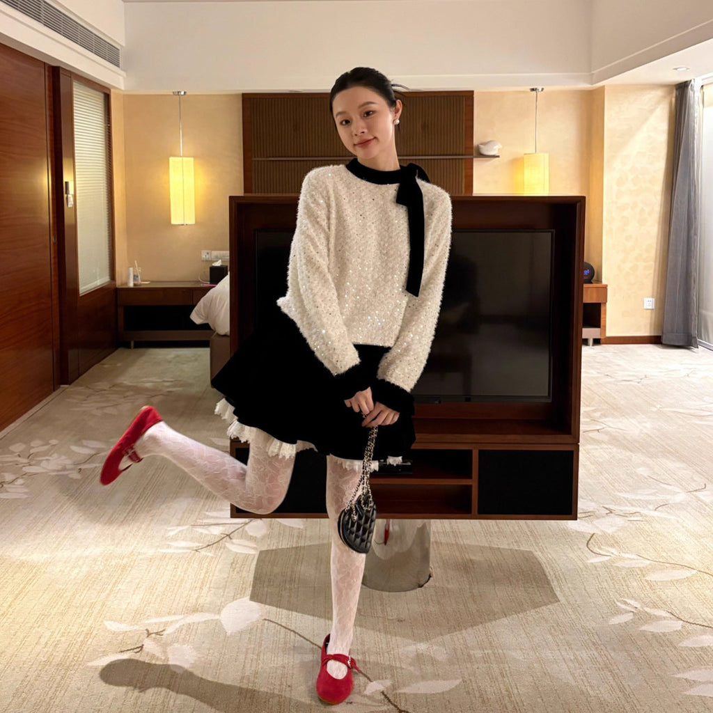 Heavy Industry sequined streamer long-sleeved sweater fleece shirt