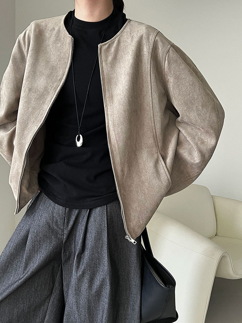 Retro maillard suede short outwear women's spring & fallnew arrival round neck casualelegantjacket