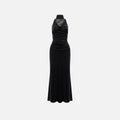Pleated neck lace hip skirt splicing swing neck sexy dress