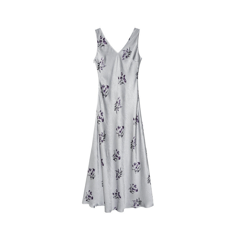 Autumn French elegant little woman temperament v-neck printed waist dress F6125