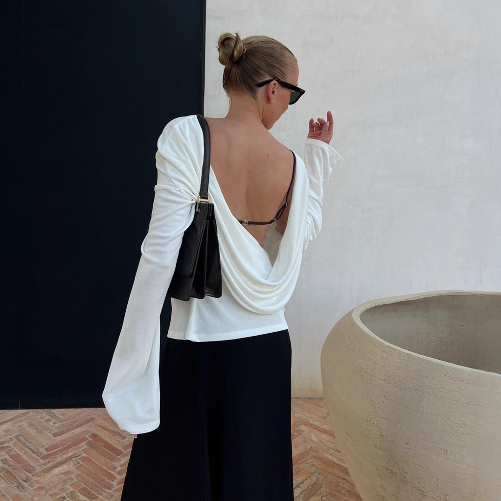 Stylish sexy hottie big backless long sleeve casual top