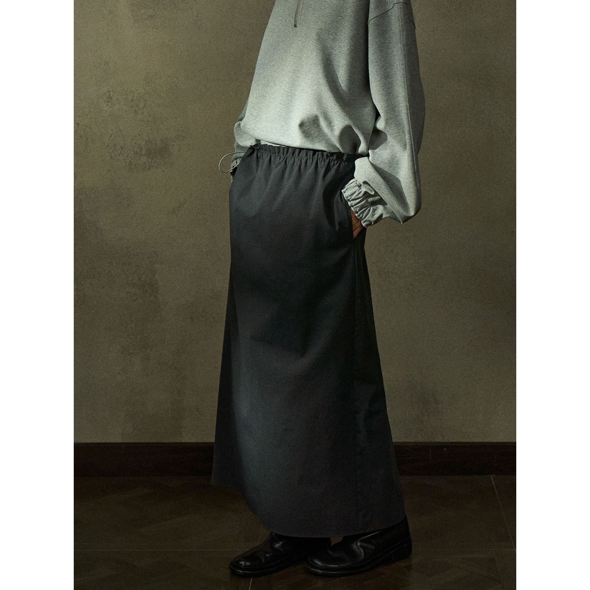 Autumn design wool bud waist drawstring texture back slit skirt