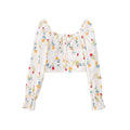 Fashion Slim Flared Sleeve Floral Short Top
