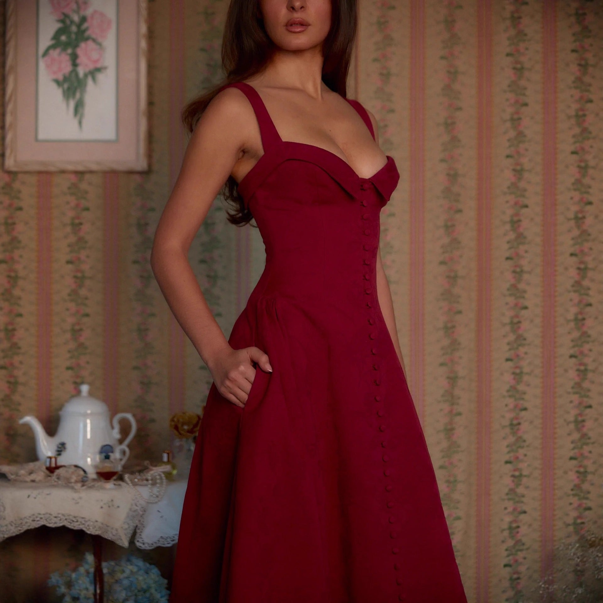 Temperament elegant waist retro dress