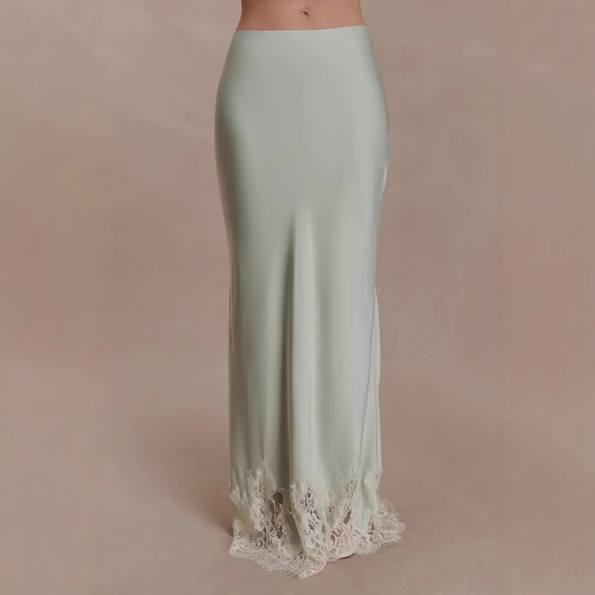 New vacation style mopping splicing skirt sexy satin lace lace skirt women