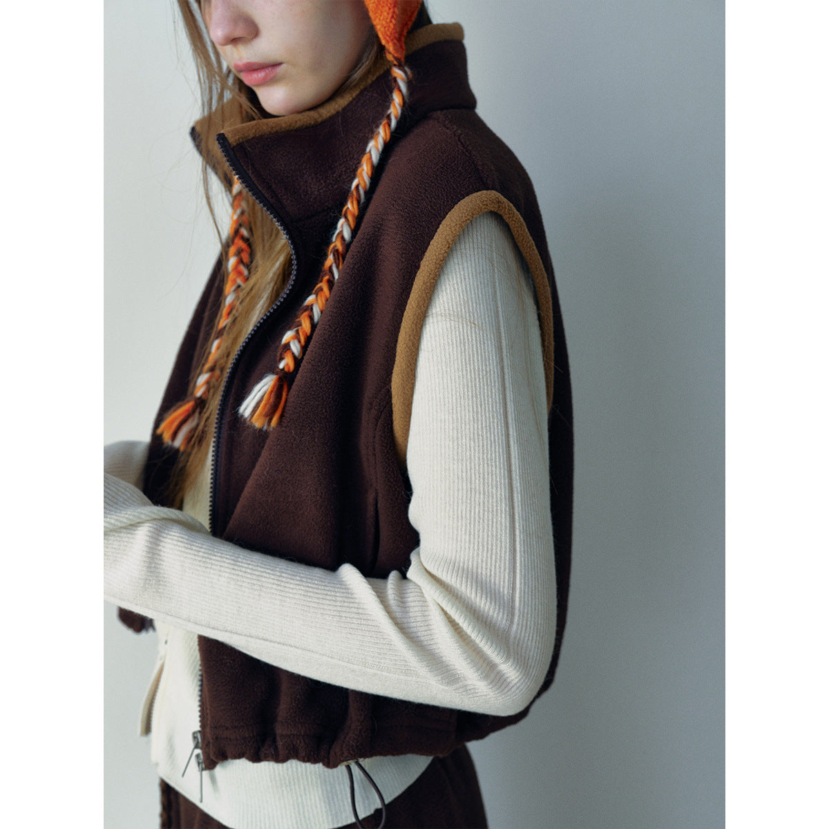 Winter new casual stand-up collar contrasting colors cute fleece zipper short small vest