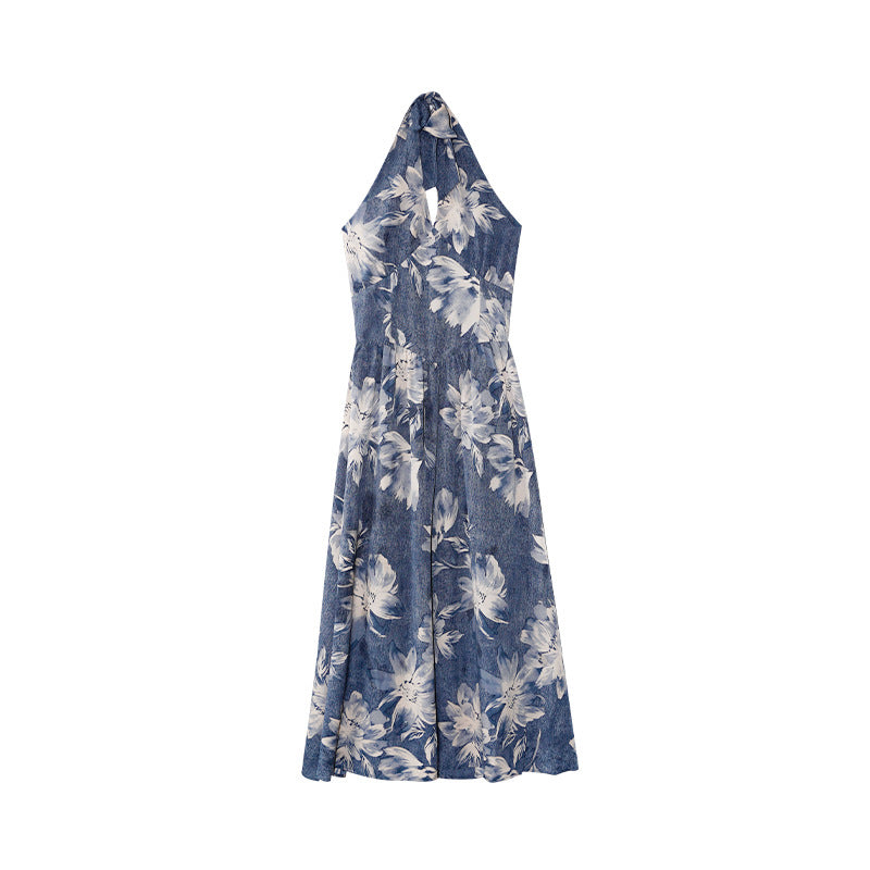 floral waist halterneck sleeveless dress