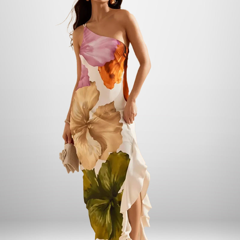 Printed One Shoulder Maxi Dress