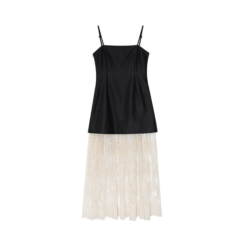 French Celebrity Lace Splicing Perspective Sexy Suspender Dress