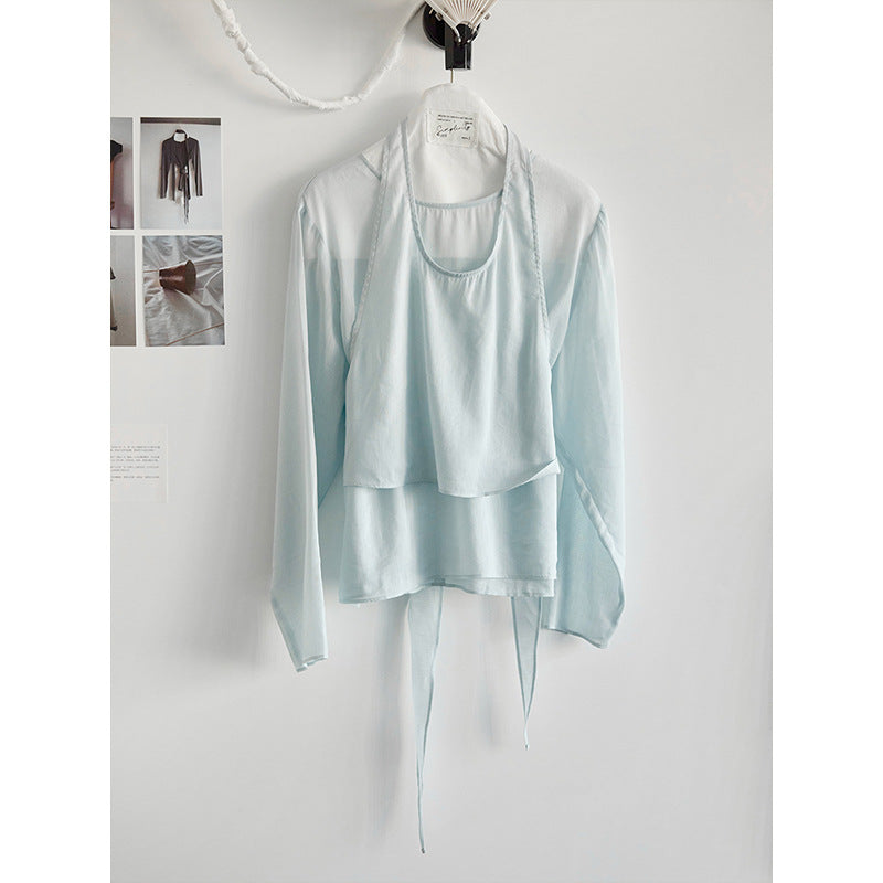 Two-piece set neck vest top stacked T-shirt summer suit
