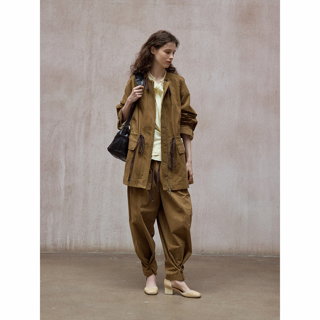 Swinging neck pleated irregular shirt daily commute versatile design long-sleeved top