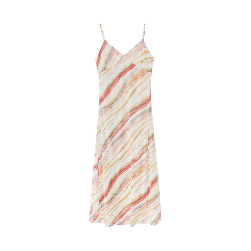 Holiday Skinny Suspender Color Striped Sleeveless Dress