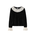 Gentle Wind Lace Splicing Long Sleeve Velvet Shirt
