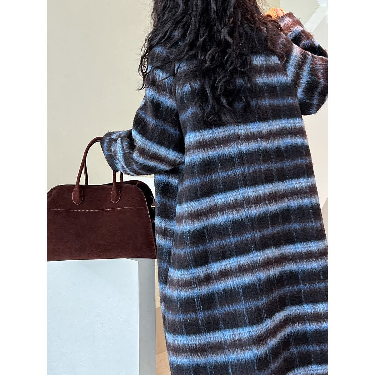 Fall and winterk-style 30% wool woolenoutwear women's medium longthickened over-the-knee quilted plaid coat