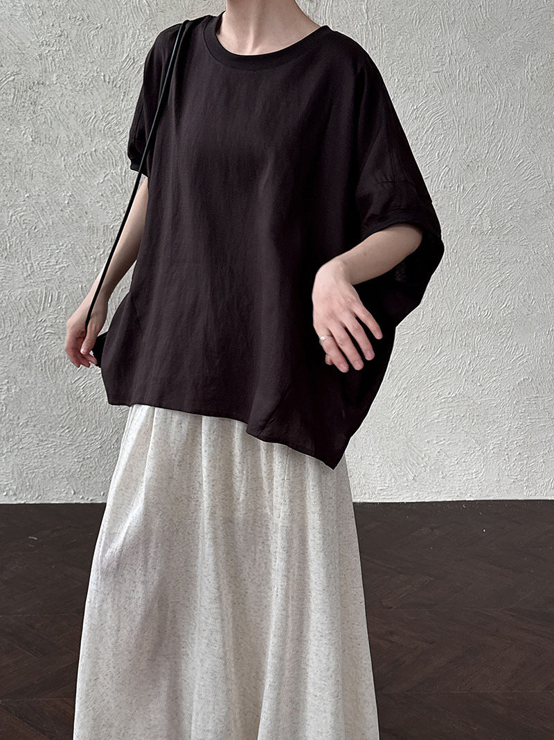 Bat sleeve Korean design shirt women's summer new sunscreen loose Tencel linen top