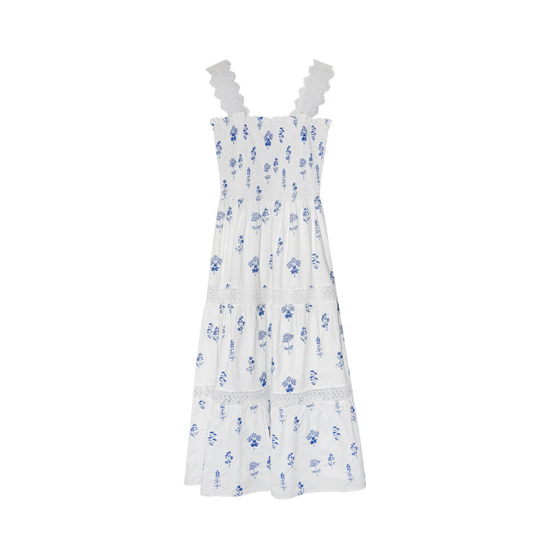 Floral Square Neck Sleeveless Pleated Maxi Dress