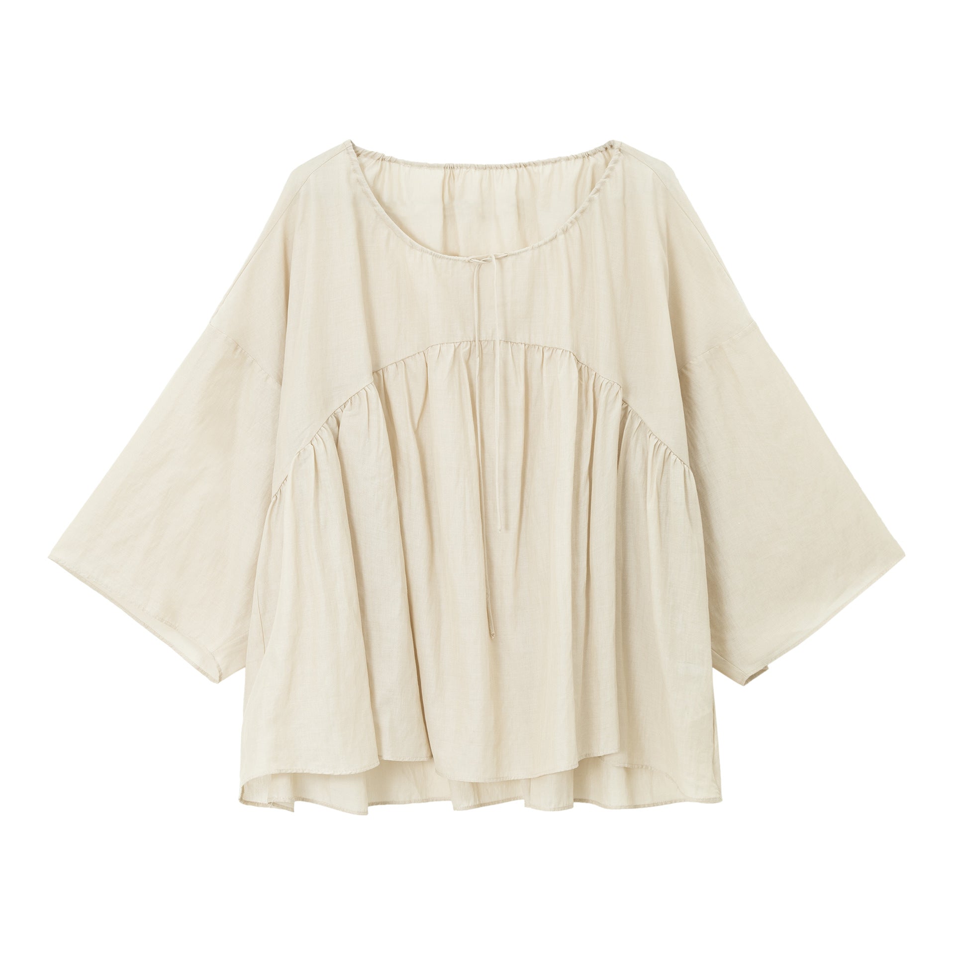 Pleated Tencel Long Sleeve Loose Pullover Shirt